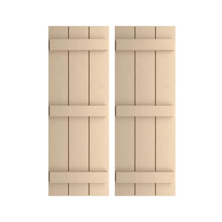 Rustic Three Board Joined Board-n-Batten Smooth Faux Wood Shutters, 16 1/2W X 74H